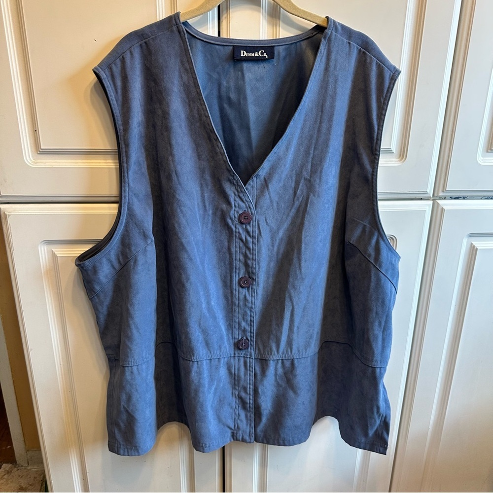 Denim&Co Blue V-Neck Button Front Sleeveless Tunic